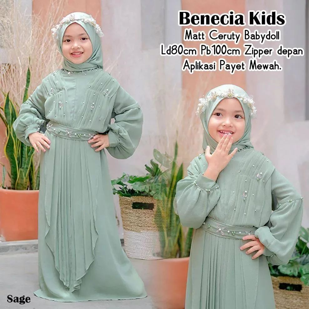 Benecia kids Gamis stelan free jilbab Baju muslim anak perempuam terbaru Gamis eruty gamis payet kekinian Gamis kondangan anak mewah