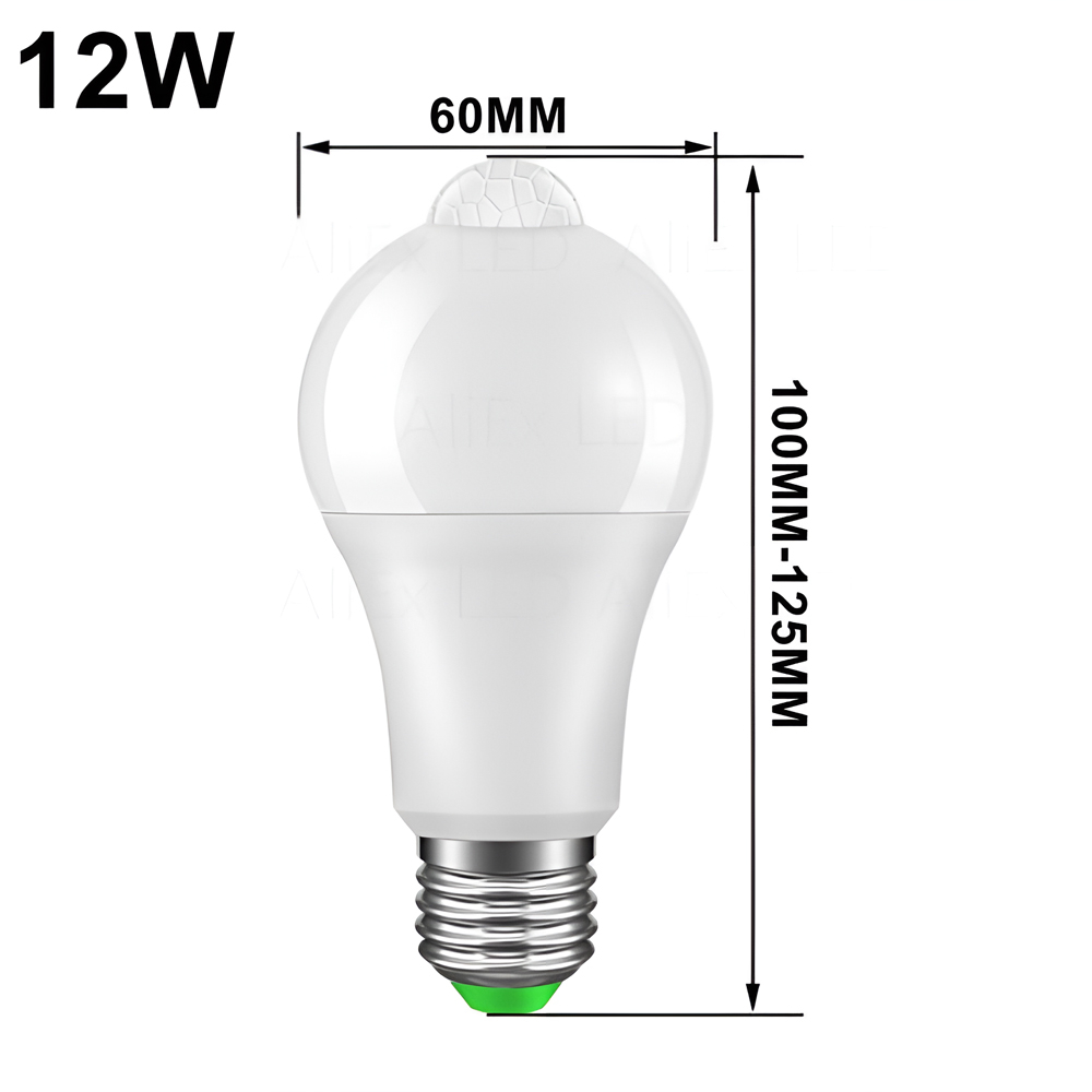 Lampu LED dengan PIR Sensor E27 Warm White 3500K 12W - Ex01 - White