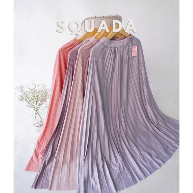 SQUADA - ROK PLISKET PREMIUM A Line Mayung 18 warna lengkap Hitam Putih Navy Pastel Coklat Milo Ijo 