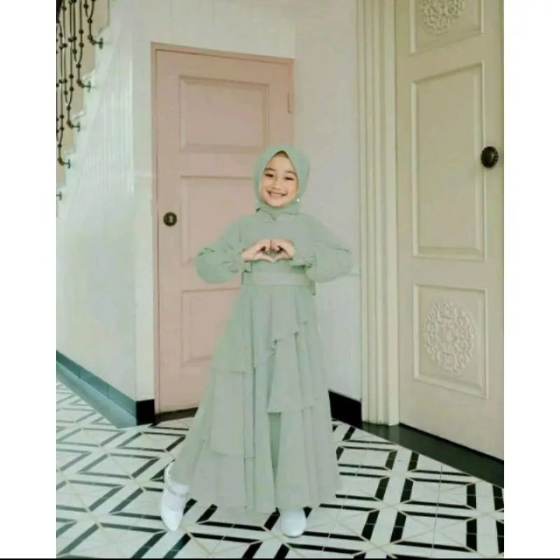 INVINOV Mikhayla kids set pasmina Baju gamis anak usia 6 sampai 13 tahun gamis anak terlaris bahan ceruti bebydoll