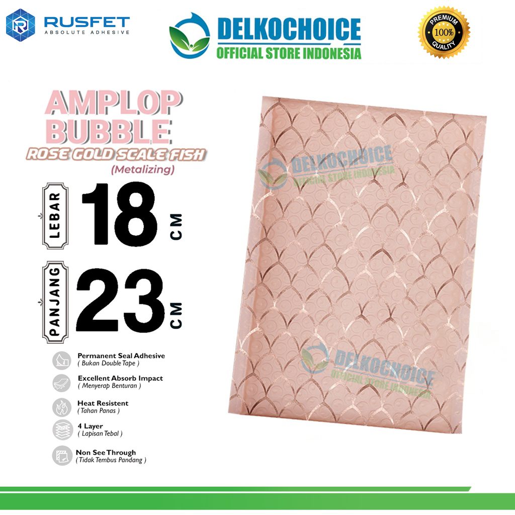 Amplop Bubble Mailer ROSE GOLD SCALEFISH 18x23cm Bubblewrap Envelope Packing Online Rusfet Premium /