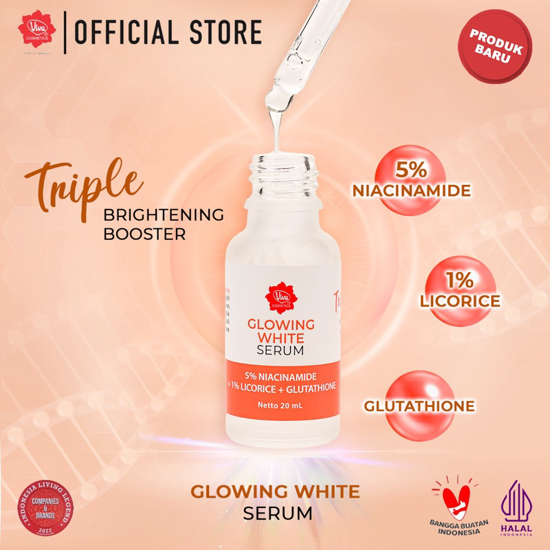 Viva Glowing White Serum with Niacinamide, Licorice &amp; Glutathione (20ml)