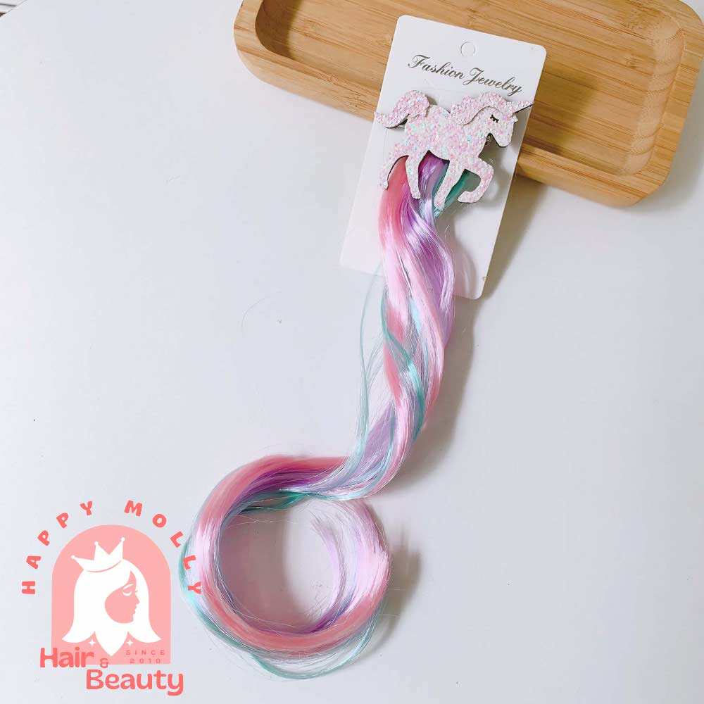 Jepit Rambut Highlight Palsu - Curly - Hiasan Anak Perempuan Korea - Glitter Unicorn W8205 ( Group )