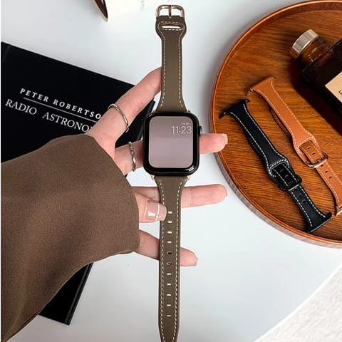 Strap Apple Watch Ateelage Bahan Kulit Tali Jam iWatch Series 1/2/3/4/5/SE/6/7/8/Ultra