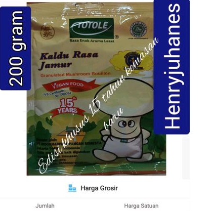 

200 gram Totole kaldu rasa jamur vegetarian HALAL penyedap rasa