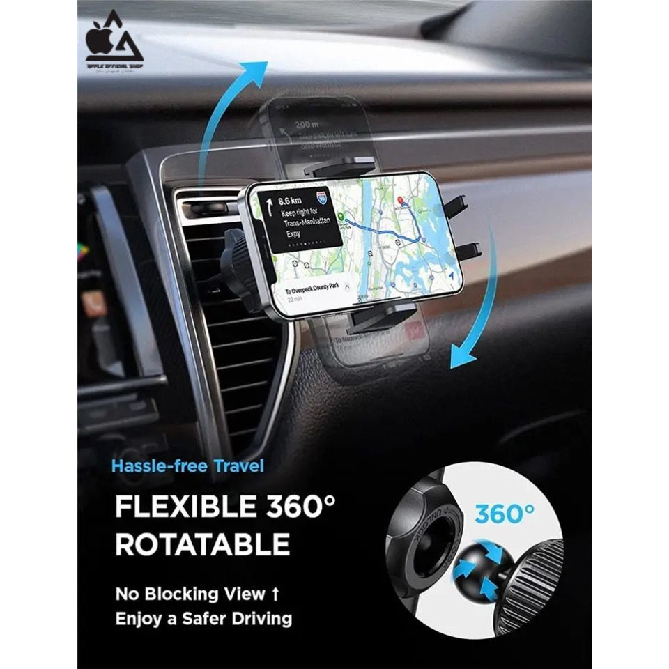 Black Series Car Air Vent Phone Holder Universal Rotary 360 Derajat Auto Jepit Ventilasi Kisi Kisi Mount AC Rotari Putar Bracket Stand Suction Cup Automatic Lock 360 derajat Phone Holder Hp Dashboard Gps Maps Waze Mobil Universal Karbon Hitam Leher Panjan