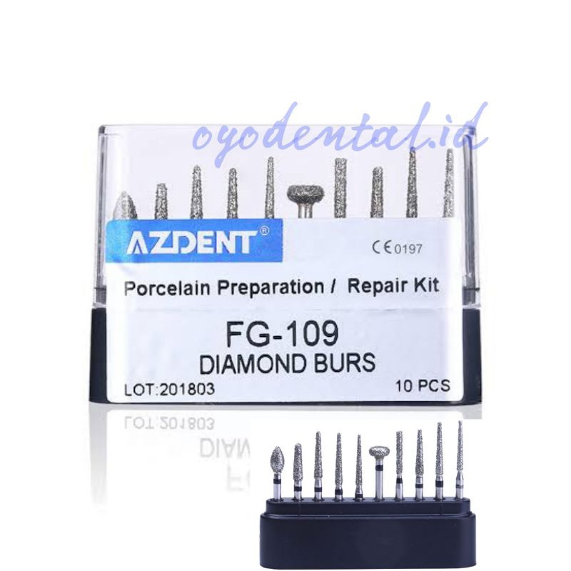 Dental Diamond Bur Preparasi Porcelain Porselen 109 High Speed Azdent