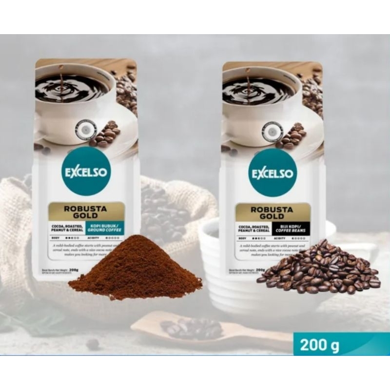 

Kopi excelso ROBUSTA biji & bubuk 200gram