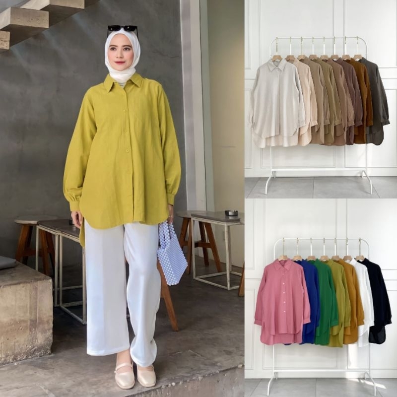 Alya Shirt / Basic Linen Shirt Busui Friendly LD 110 cm fit to XXL