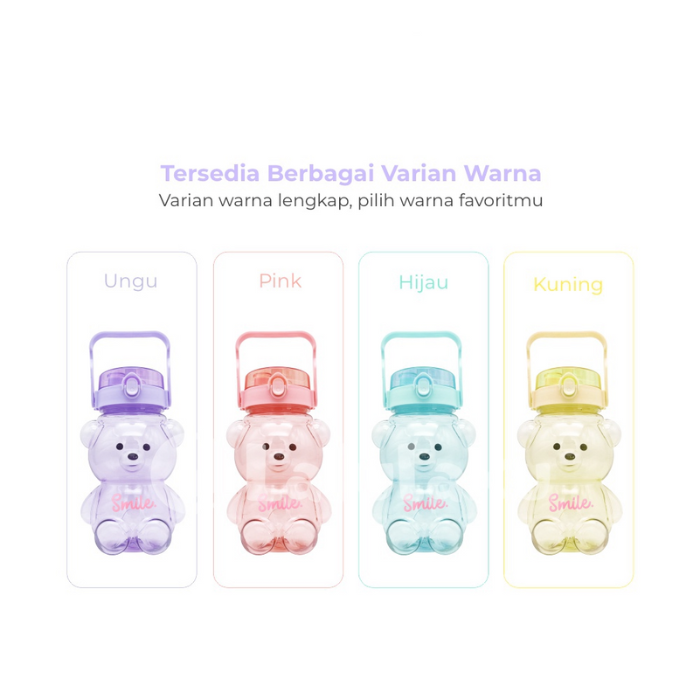 Botol Minum Anak Bear Beruang Transparan Viral 1300ml 1.3 Liter Free Sticker 2D dan 3D