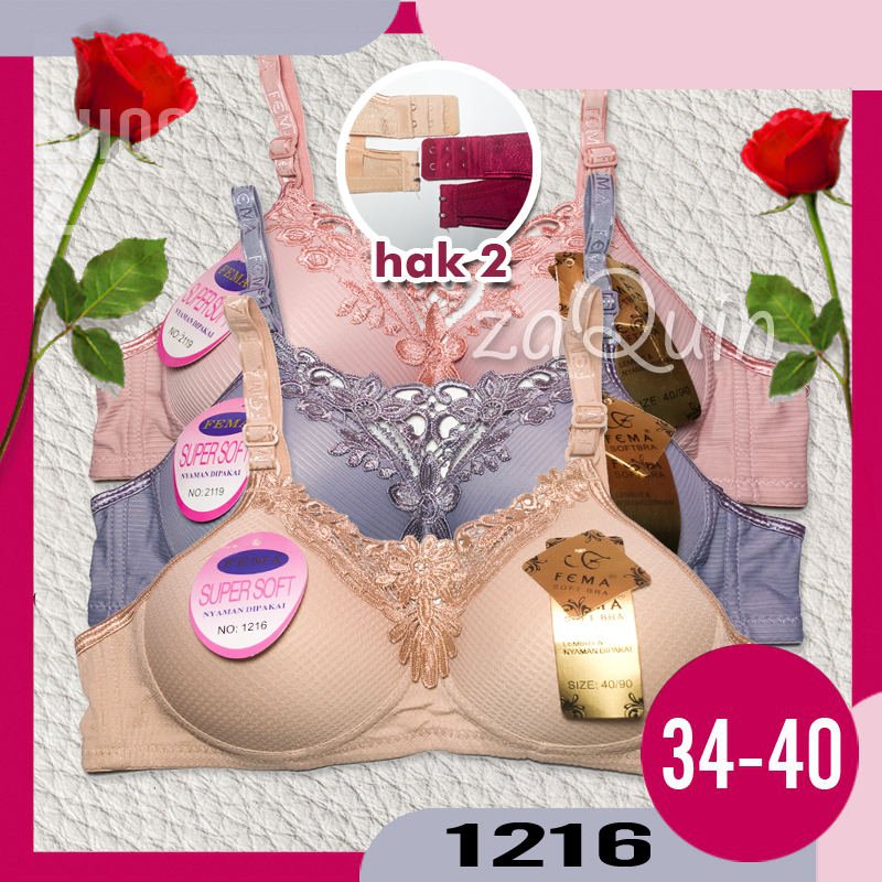 Bra bh tanpa kawat Size 34 36 38 40 42 wanita dewasa Busa hak 2 dan 3 Fema Super Soft Renda Kupu
