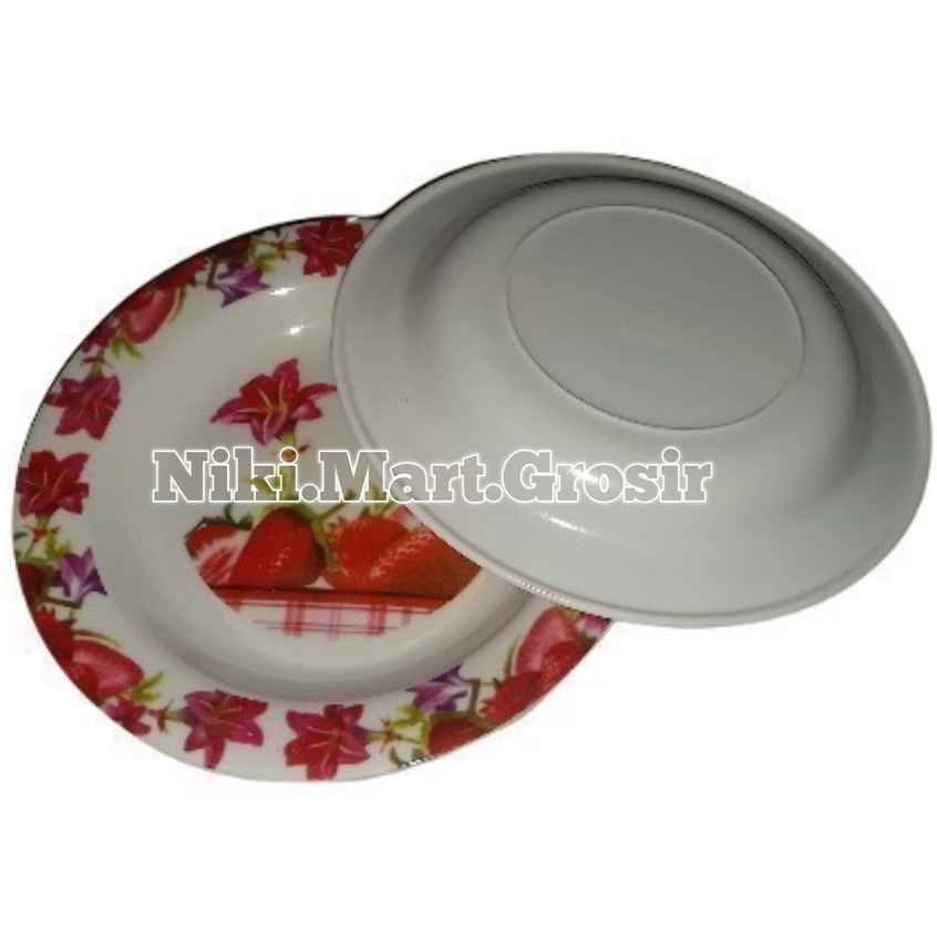 (SA - 107) Piring Makan Melamin Bunga / Piring Putih Melamin Serbaguna
