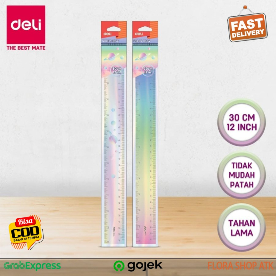 

Penggaris Pelangi 30 cm Deli Ruler Rainbow 12 Inch Garisan Gradasi