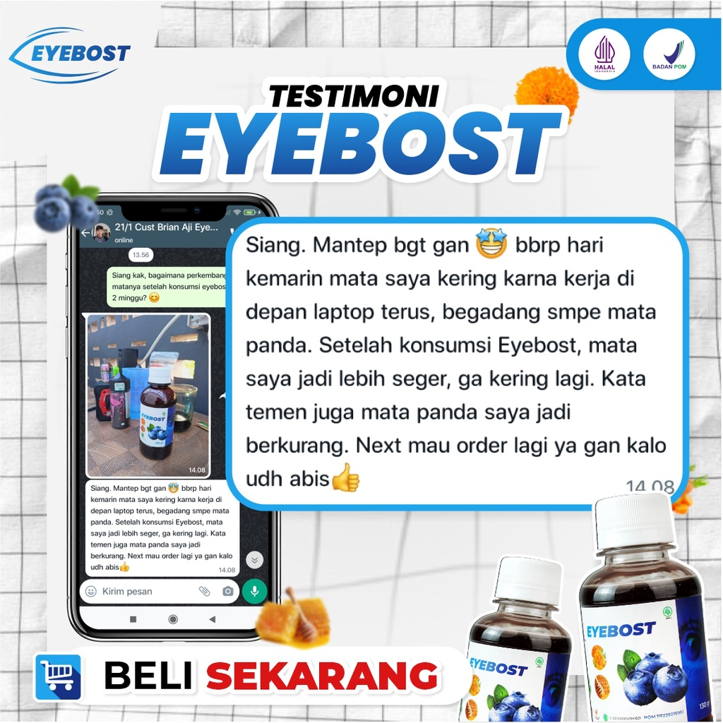 Eyebost Original Multivitamin Madu Ampuh Atasi Masalah Mata Kurangi Mata Minus Mines Gatal Perih Kering Cegah Katarak Tajamkan Penglihatan IsI 200ml