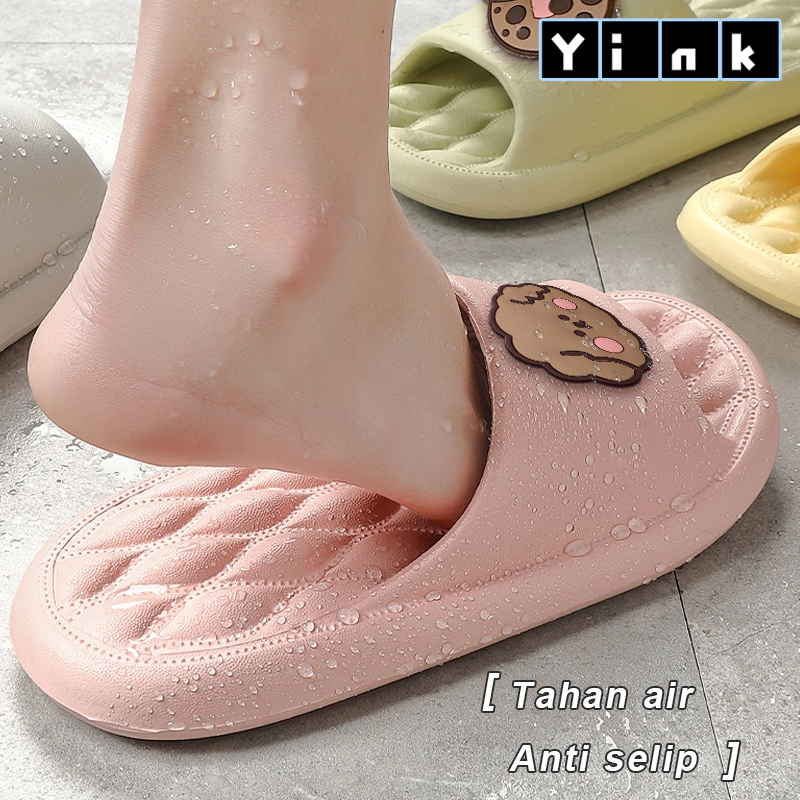 Yink Sandal Slop Wanita Kekinian Sendal Rumah Lucu Korea Sepat Terbaru 2025 Slip On Empuk Bersantai EVA Murah Karet Kamar Mandi