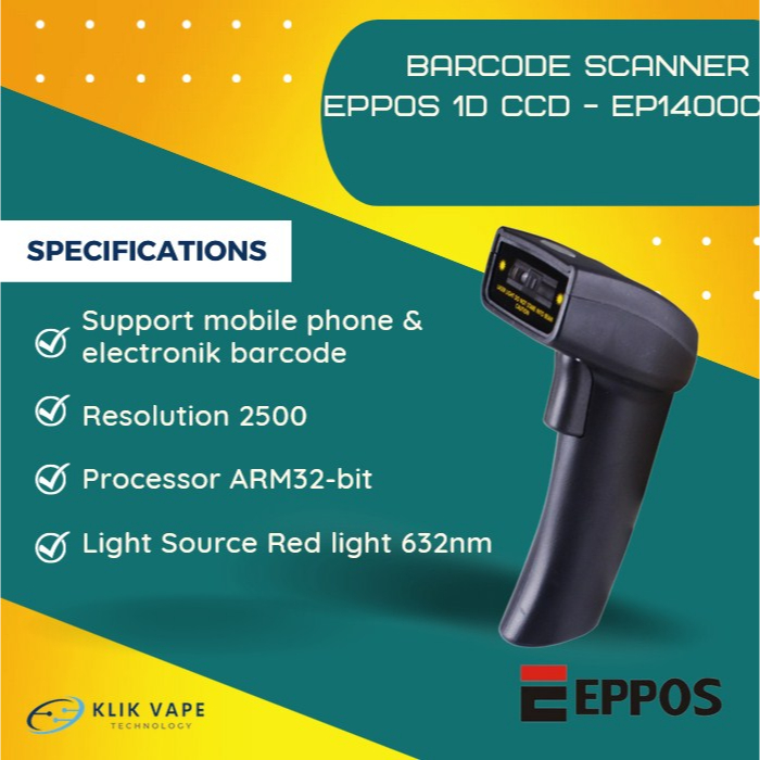 Barcode Scanner Laser EPPOS 1D CCD - EP1400C KlikVapebandung