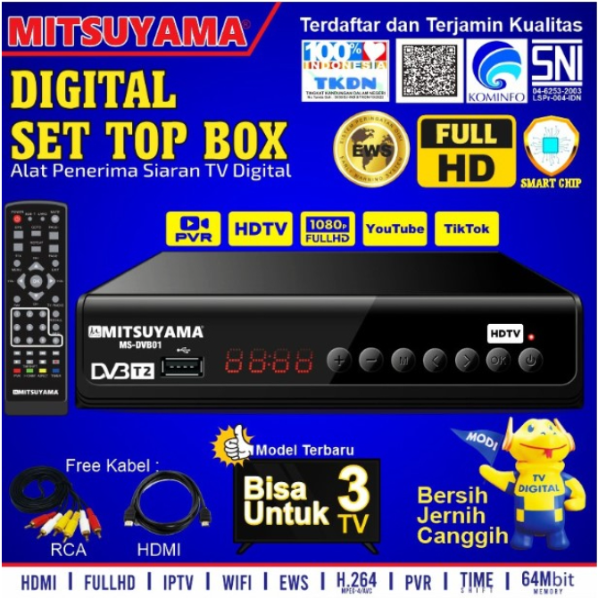 Receiver TV Digital Set Top Box Mitsuyama DVB-T2 STB DVBT2 MS DVB01