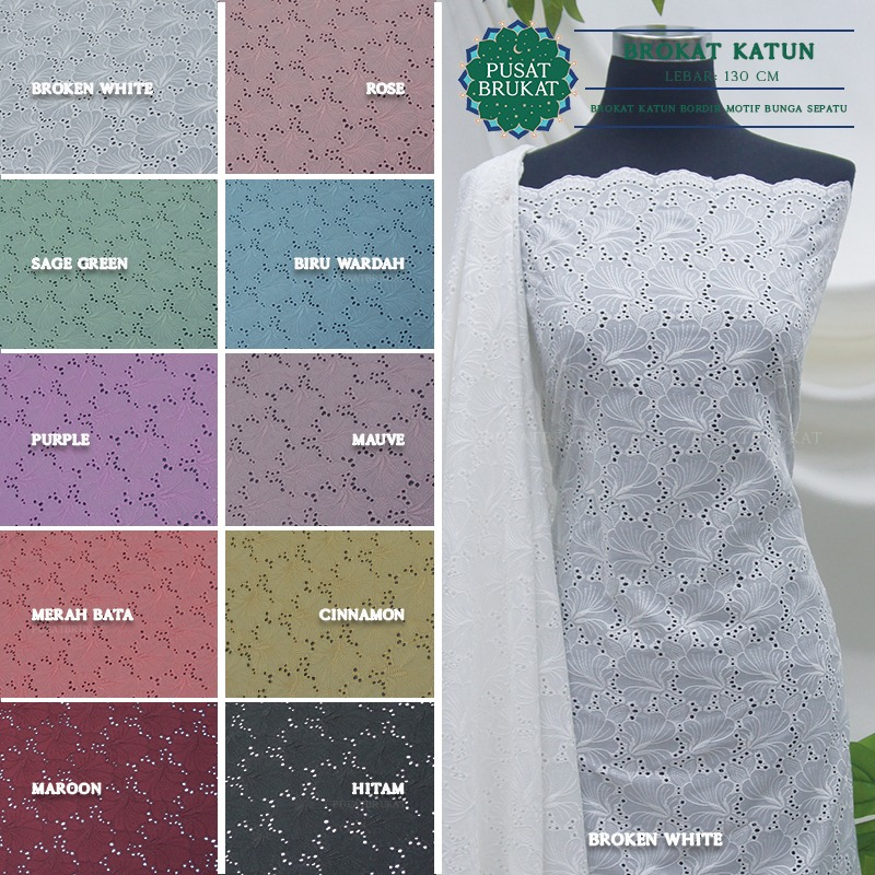 KAIN KATUN BORDIR MONICA 11990 / BAHAN KATUN EMBOSS / COTTON EYELET MUKENA METERAN, LEBAR 130CM [harga per 0.5m]