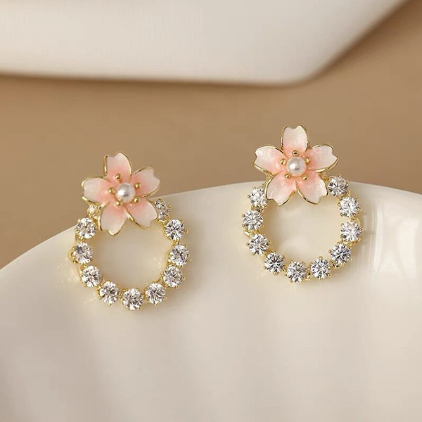 anting s925 bunga sakura pink cherry blossom earrings jan318(4E4)