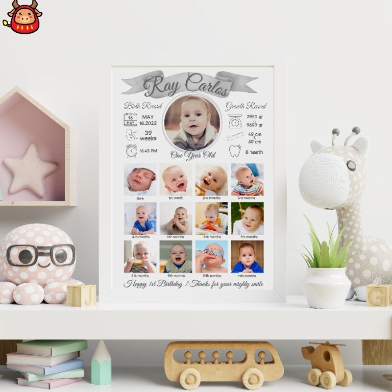 One Year photo frame My First Year photo board Baby photo frame baby milestone photo frame 1 year old gift baby boy girl hadiah kado ulang tahun anak 1 tahun foto frame