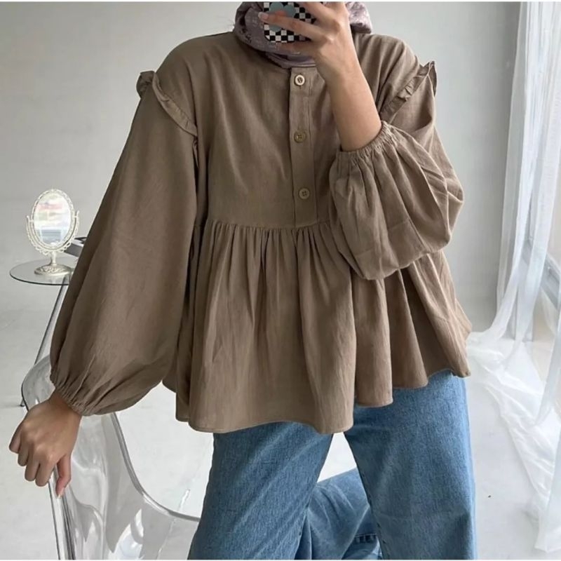 Kinan Kemeja Blouse Wanita Linen Lengan Balon