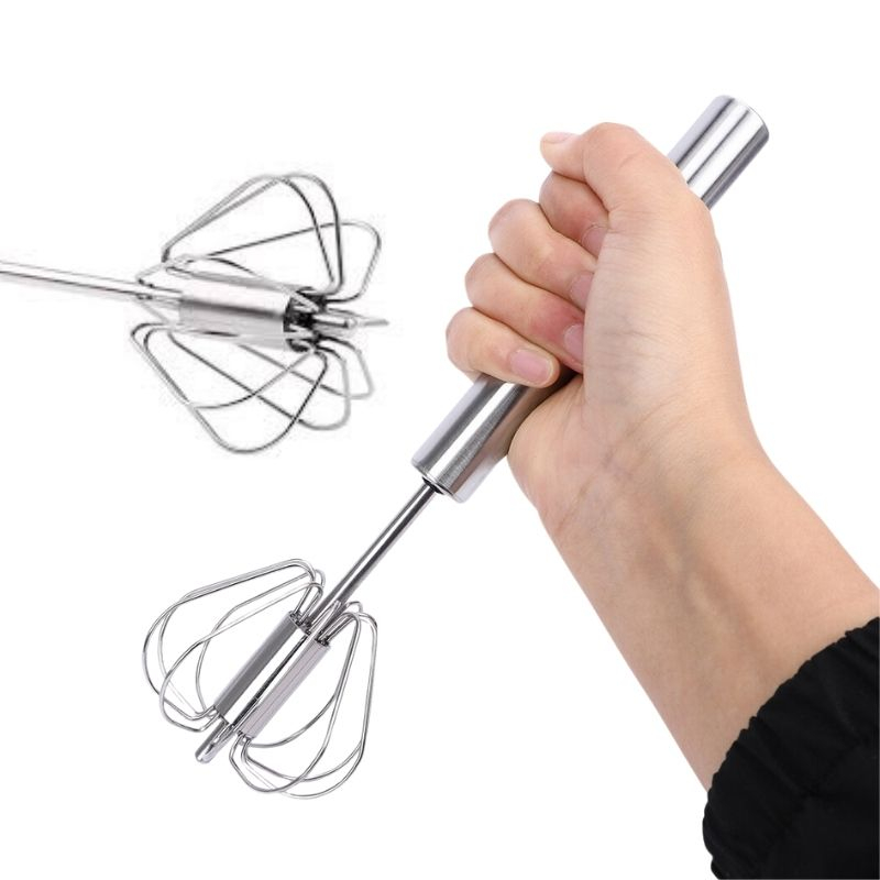 Kocokan Telur Putar Otomatis L / Whisk Otomatis 100% Stainless Steel Anti Karat 33cm