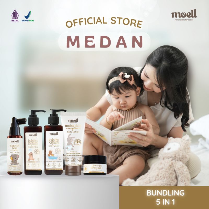 MOELL BUNDLING 5 in 1 (shampoo, body wash, body lotion, hair lotion &amp; balm)