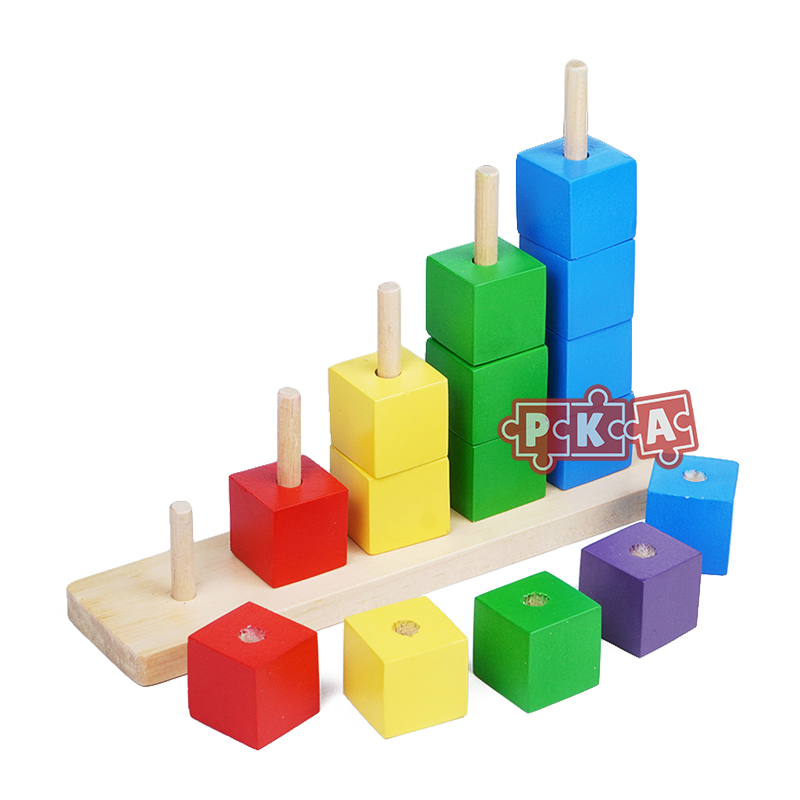 Mael_sehan - Mainan Edukasi Kayu Anak Menara Balok Warna Susun Kubus 5 Tiang