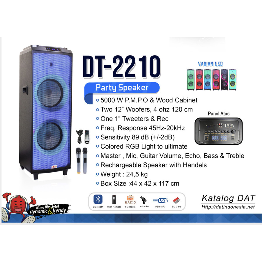 Speaker Portable DAT DT-2210 / DT2210 / DT 2210 2 x 12 inch Bluetooth