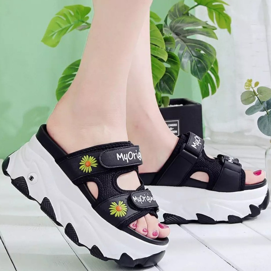 mdaffstore - Sendal Wedges Selop Anak Wanita Motif Bunga