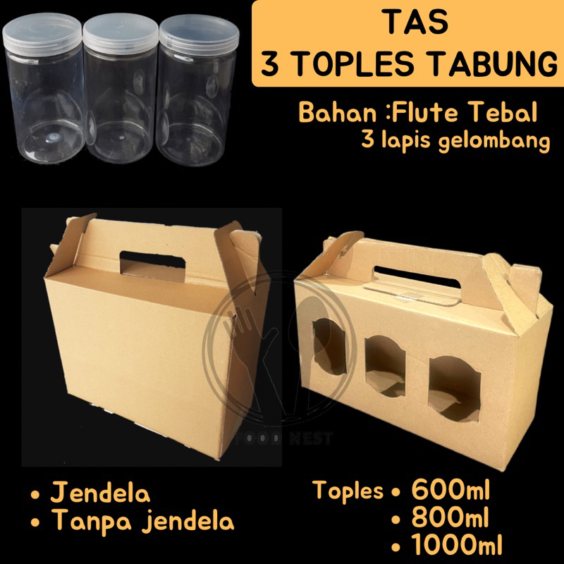 box e-flute gable box box jinjing 28x10x12 cm muat 3 toples tabung untuk box kue kering gable box e-flute box jinjing handle box box toples tabung box toples kue box jinjing gable e-flute 3 toples 650 gram 28x10x12 kemasan hampers kue