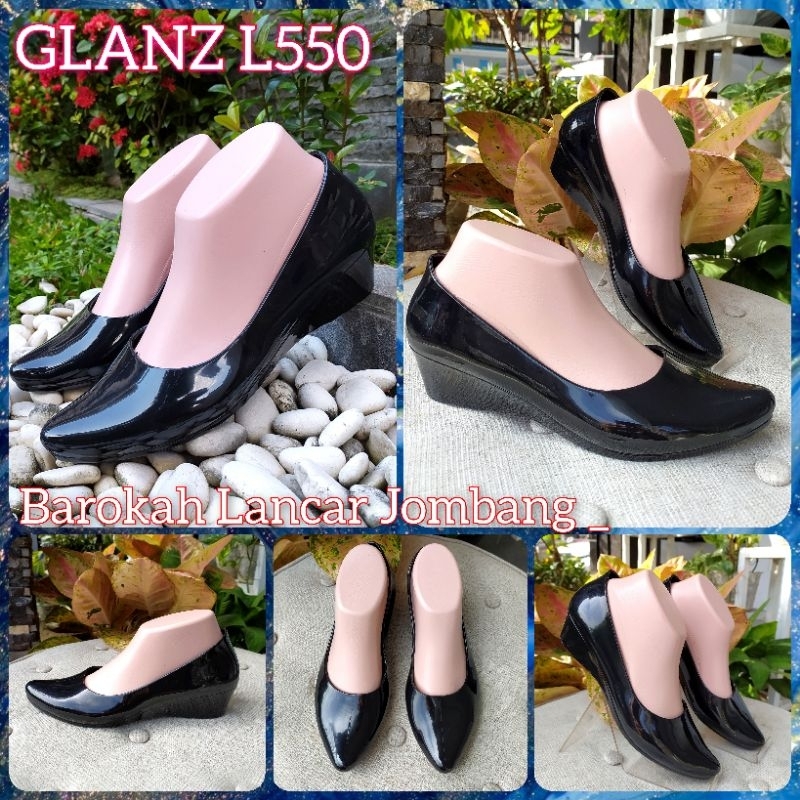 SEPATU PANTOFEL WEDGES JELLY KARET GLOSSY IMPORT GLANZ L550G BALANCE L647-1B