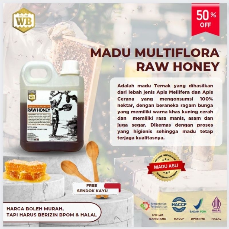 

Madu Multiflora Raw Honey ASLI DAN MURNI, SPESIAL HARGA PROMO Kemasan 1kg Madu