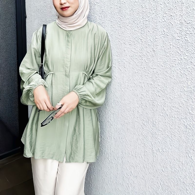 Alya Blouse Polo Linen Tali samping Kekinian