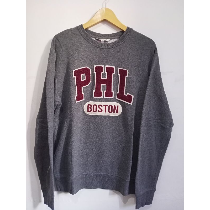 Crewneck Pria Wanita Merek Polham Warna Abu Misty Bahan Cotton Fleece Handuk Bordir Towel