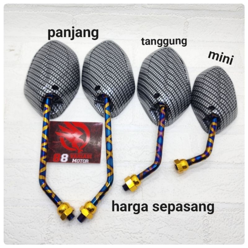 Spion Honda Beat Karbon Variasi Gagang blue x - Spion Honda Beat Vario Scoopy Supra Gagang Blue X panjang dan tanggung l