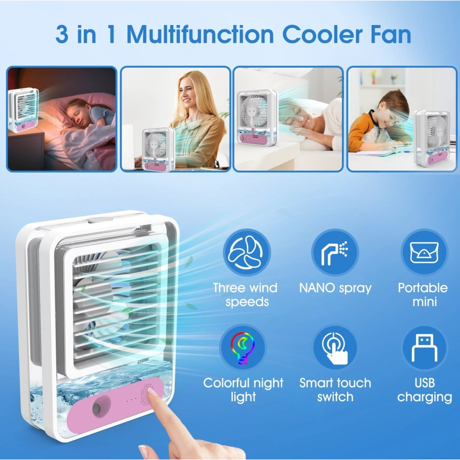 Kipas Angin AC Mini Portable LED Fan Humidifier Air Cooler Recharging - AC Portable Air Cooler AC Mini Super Dingin - YS Shop