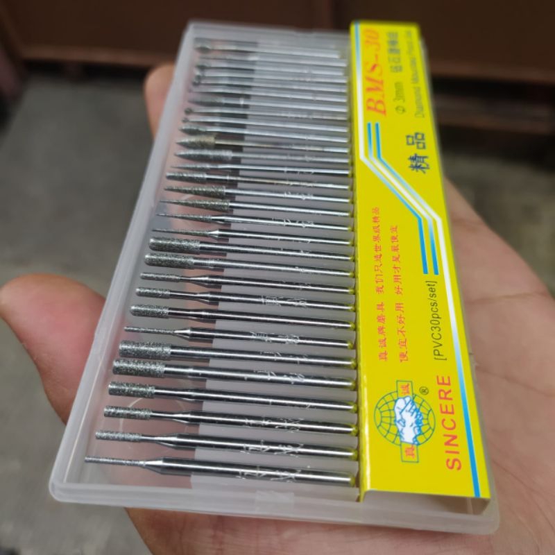 bor intan Mini set 30 pcs BMS Diamond mounted point mata bor tuner set 30 pcs bms