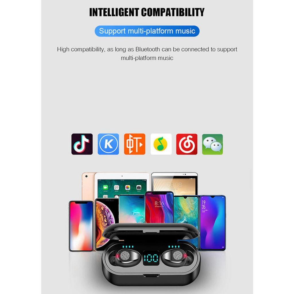 F9 True Wireless Headphone Nirkabel Baru TWS Earphone Bluetooth Kontrol Sentuh Headset Olahraga Stereo Earbud untuk Ponsel IOS Android
