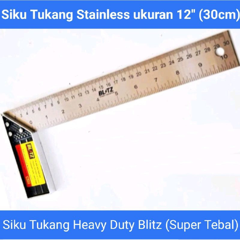

Siku Tukang Stainless / Penggaris Stainless Super Tebal 12" (30cm) Blitz