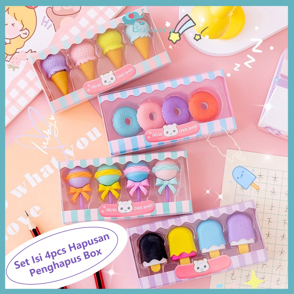 

4pcs/set Penghapus pensil model ice cream donat lollipop popsicle Eraser cute cartoon Penghapus lucu karakter kartun untuk kantor sekolah pelajar