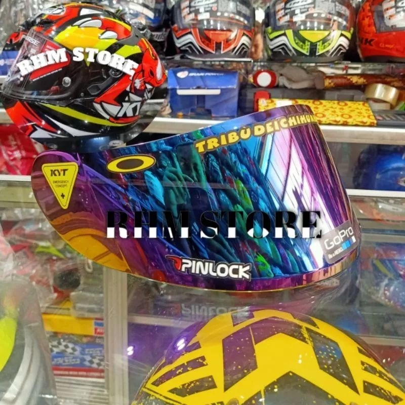 (COD) Paket Kaca Helm  /Visor Flat helm Iridium Red revo Silver Gold Blue Green Rainbow Hitam Bening + Stiker KYT-7 KYT R10 KYT K2R KYT MDS Viktory Termurah