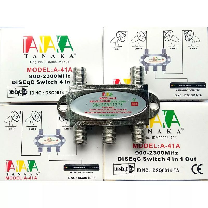 DISECQ SWITCH 4 IN 1 TANAKA ( SAMBUNGAN LNB 4 SATELIT UNTUK SATU RECEIVER)