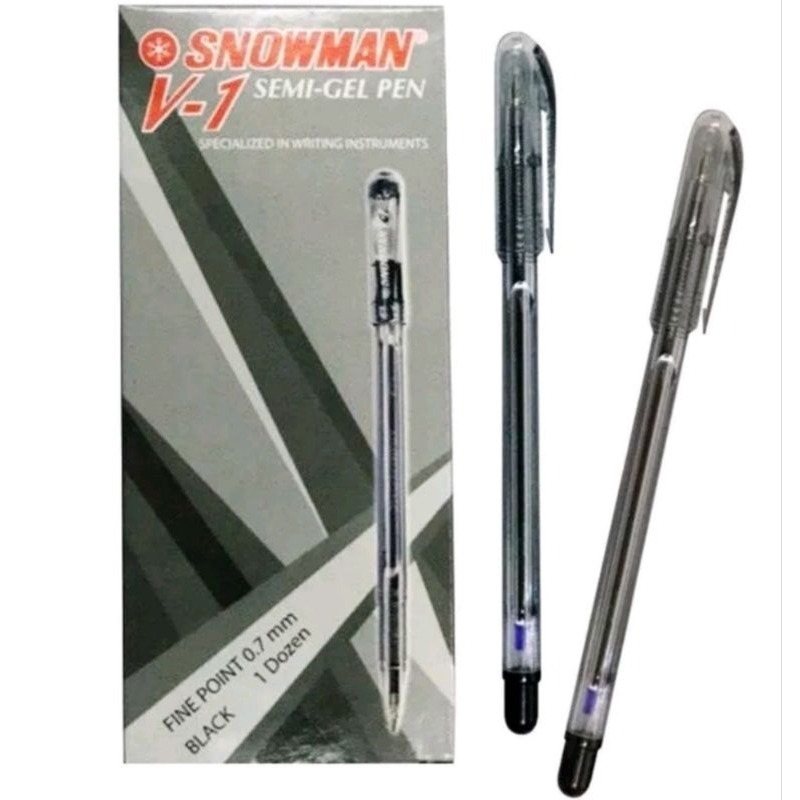 

PULPEN BOLPEN BOLPOIN PEN SNOWMAN V-1 SEMI GEL HITAM 0,7 MM ISI 12 PCS NYAStore