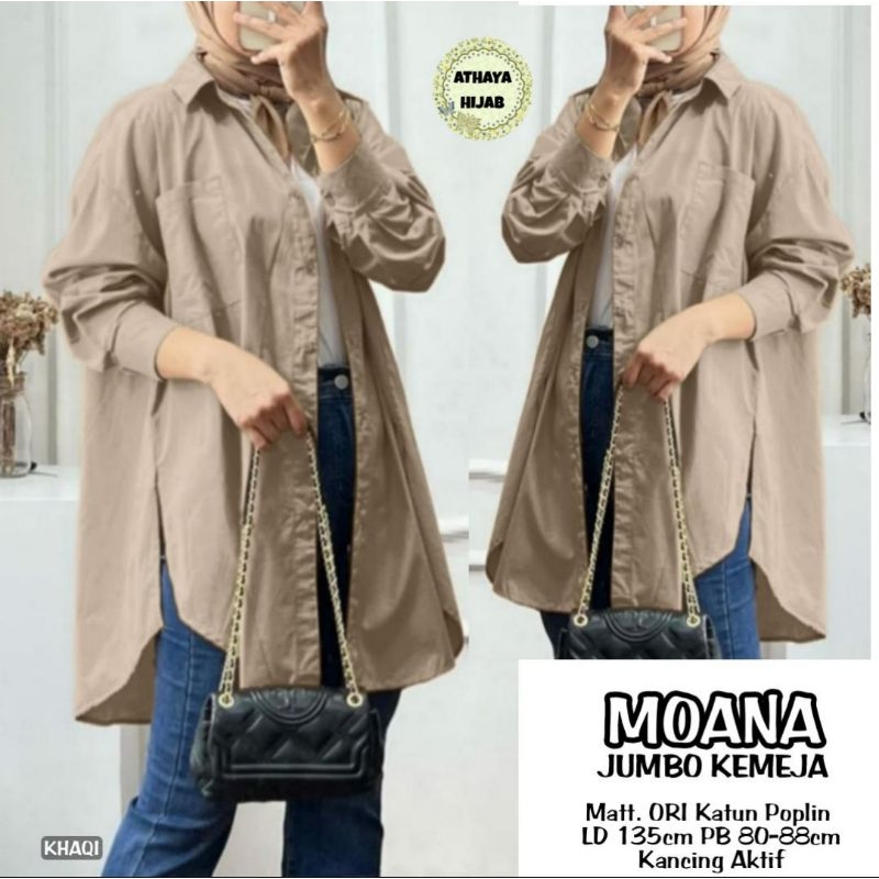 Kemeja Jumbo Wanita Katun Poplin LD 135 Moana Blouse Big Size Atasan Wanita Model Polos Terbaru By A