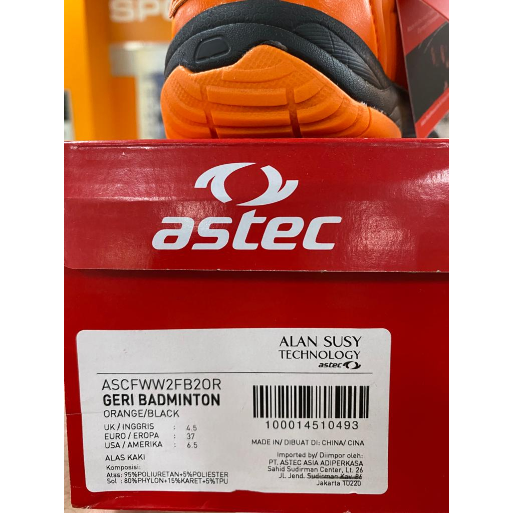 Astec Geri Badminton Orange/Black Bulu tangkis Unisex Shoes Original