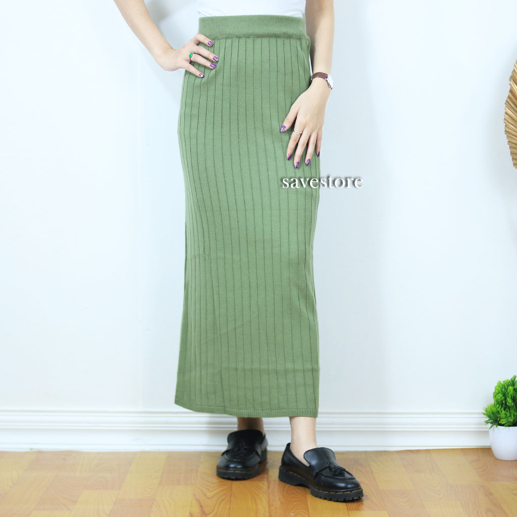 Rok Span Rajut Midi Panjang • Rok Midi Panjang • Rok Rajut Midi Panjang Motif Garis Garis