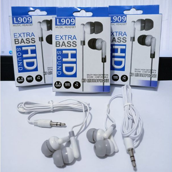 Handsfree Headset Stereo Bass L-909 Non Mic Plus Pack / headset extra bass hd sound