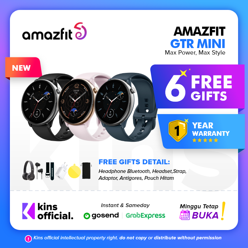 Amazfit GTR Mini Smartwatch 1.28&quot; HD Amoled, GPS jam tangan with SpO2, 120+ Sports Modes 5 ATM Waterproof, Heart Rate