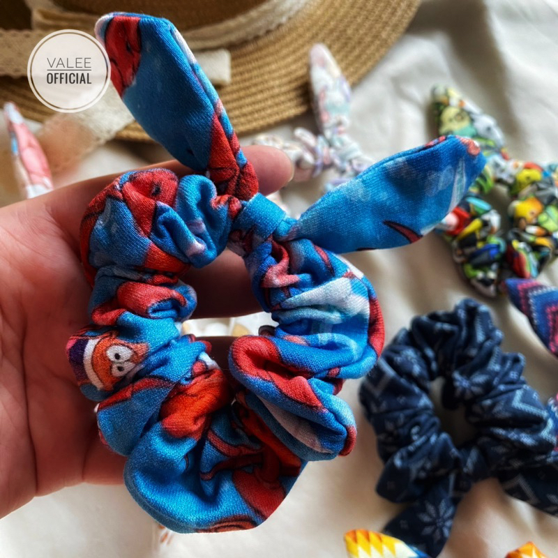 Ikat Rambut Scrunchie Korea Perempuan Dewasa dan Anak Model Pita Motif Bunga Fashion Aksesoris Rambut kekinian